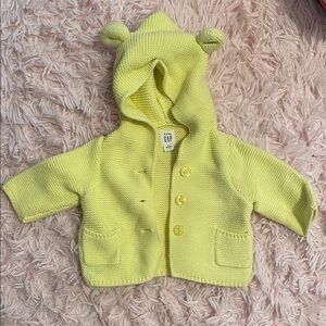 GAP Infant Pale Yellow Knit Hooded Cardigan with Ear Details